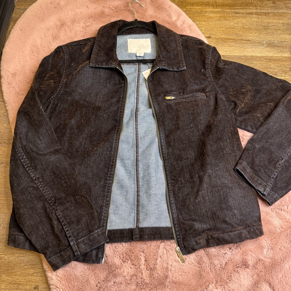 Zara Brown Corduroy Zip-Up Jacket